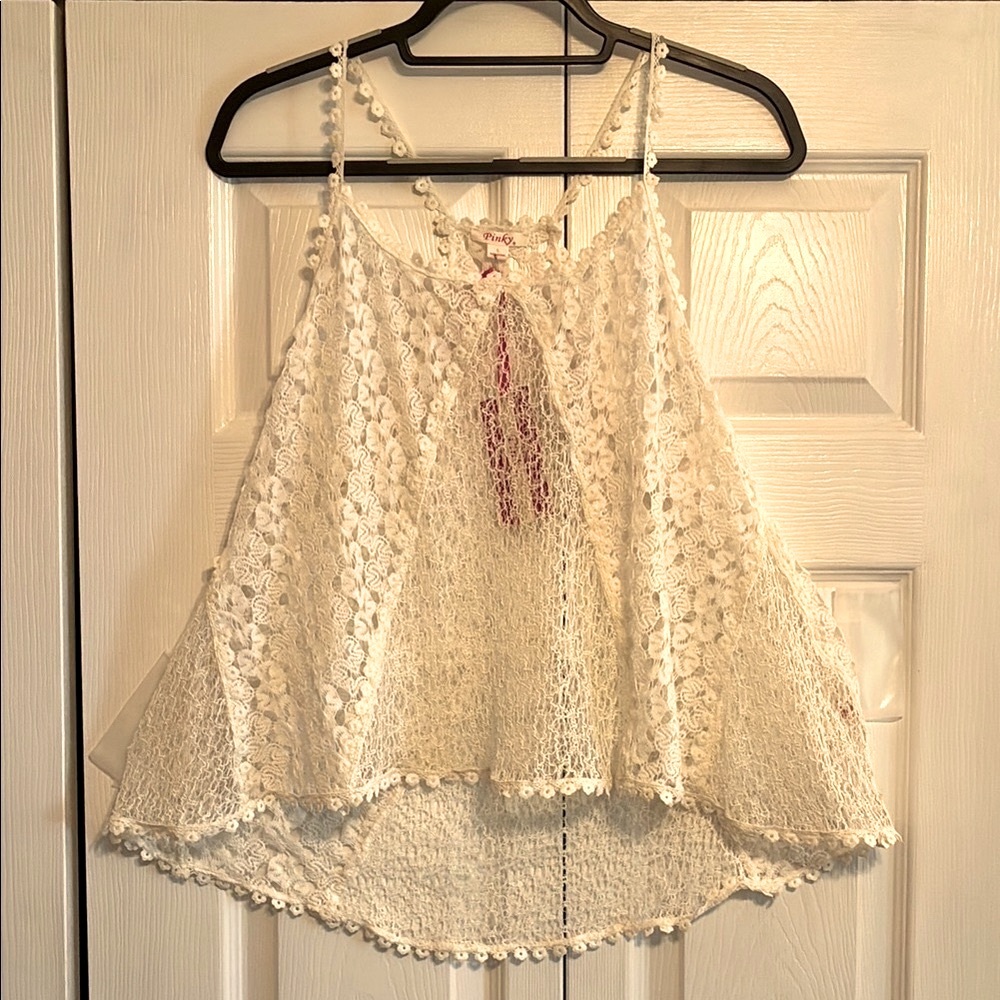 Pinky, Crochet Overlay Tank Chic and Sophisticated